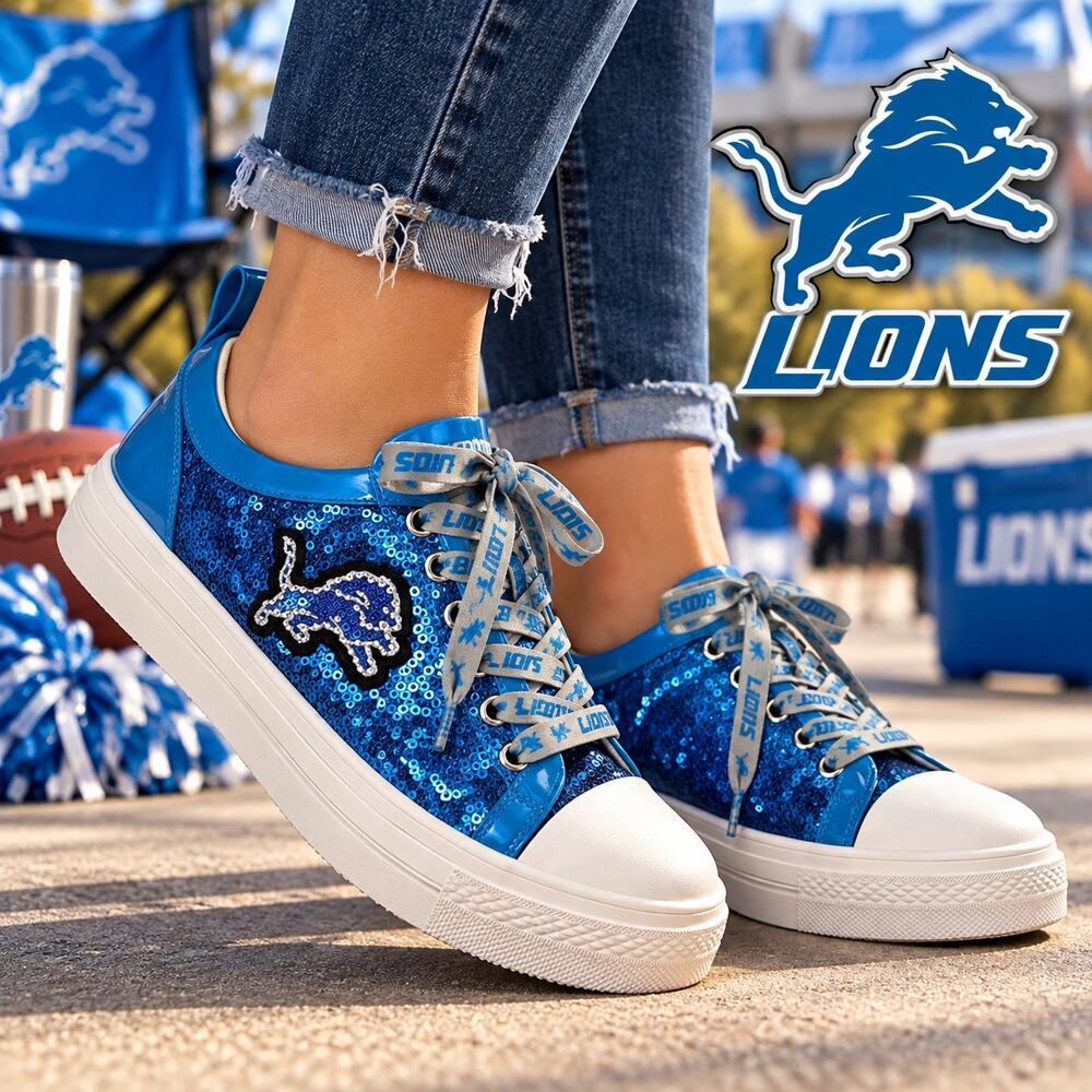 Cuce Detroit Lions Women’s Sequin Sneakers Blue NFL Shoes Size 10